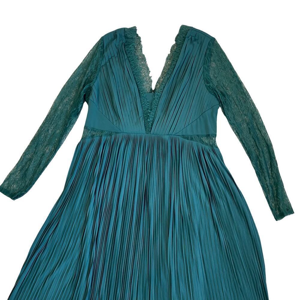Asos Curve New Sz 16 Pleated Maxi Dress with Lace Sleeves Bridesmaid Deep Green - Picture 12 of 16